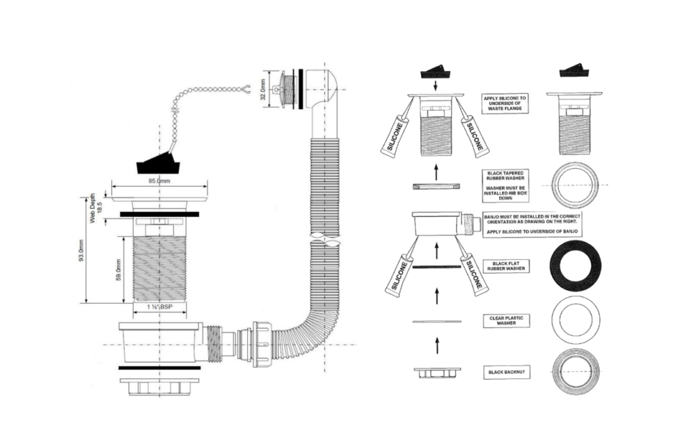 Acid resistant 1 1/2 BSP waste and overflow kit - Image 2